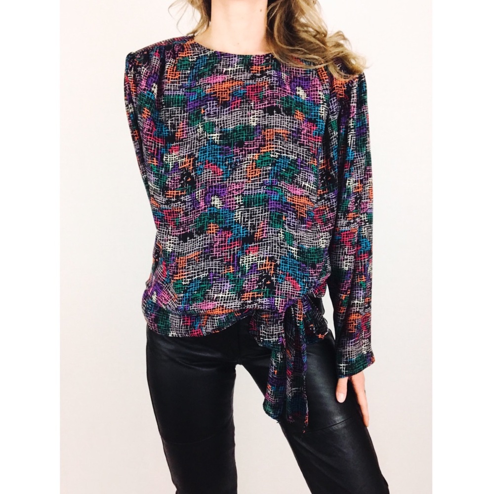 Vintage Tie-Hem Patterned Blouse | Size L